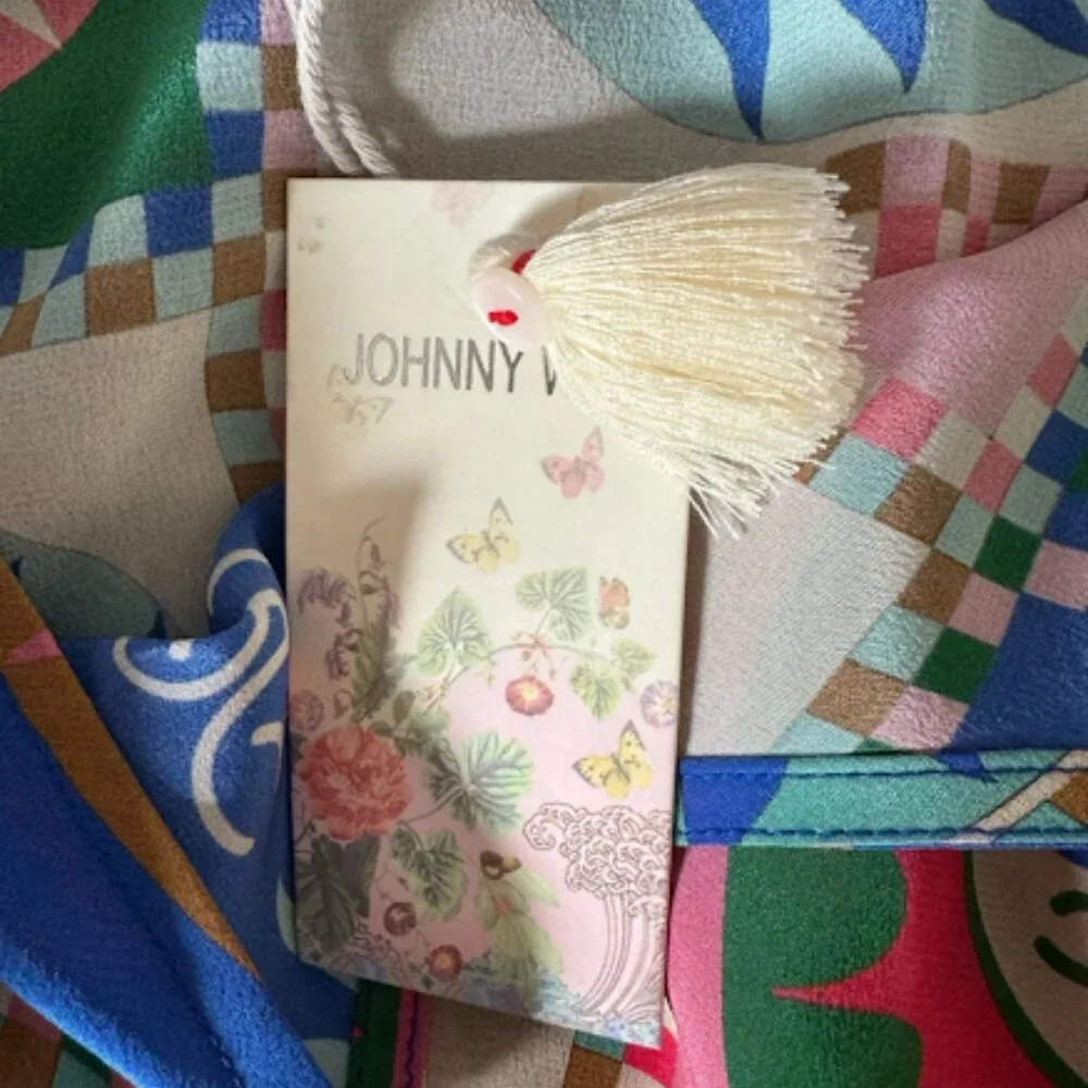 Johnny Was Workshop Silk V-Neck Swing Dress Sun Pattern Colorful Lionora Size S - Picture 4 of 9